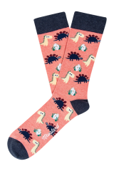 Moustard Dinozor Desenli Çorap-Socks Pembe