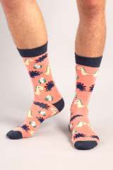 Moustard Dinozor Desenli Çorap-Socks Pembe