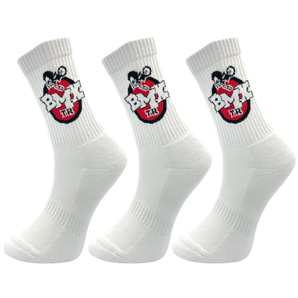 BMXTR Logo 3'Lü Paket Çorap-Socks Beyaz Unisex