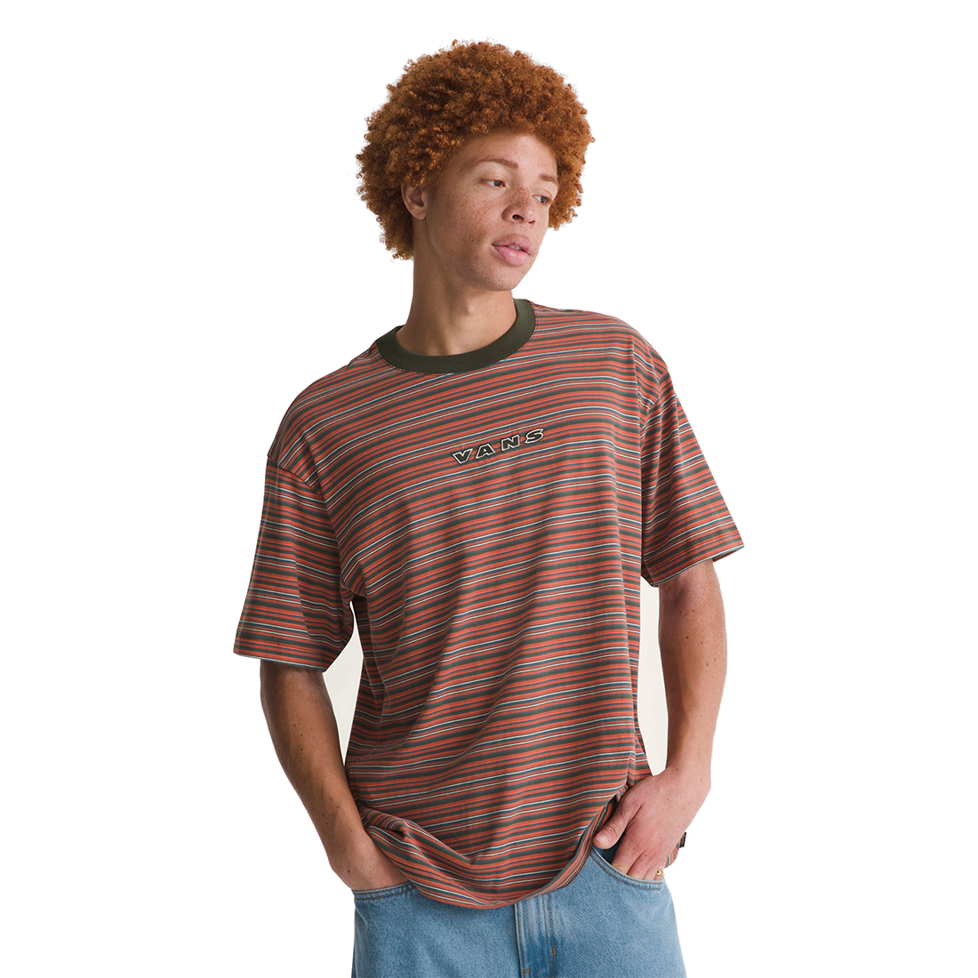 Vans Cameron Stripe T-Shirt Kahverengi/Yeşil