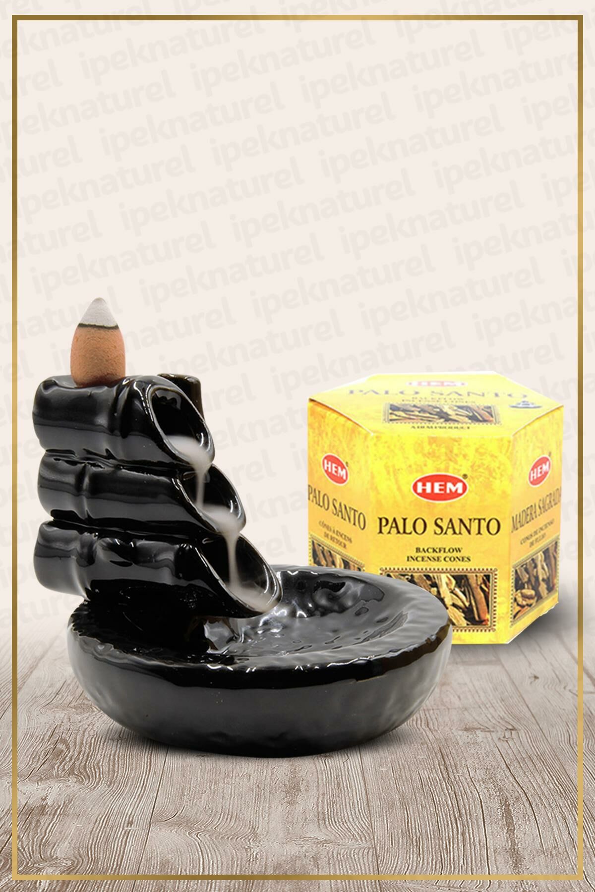 Geri Akışlı Şelale Temalı Siyah Tütsülük No:10 Ve Palo Santo Konik Tütsü 40 Adet