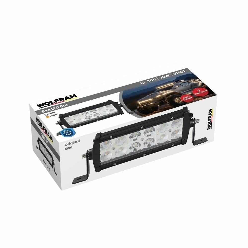 Led Bar Beyaz Işık + Amber Işık 7 Fonksiyon Çakarlı 19 cm 12/24V E-Belgeli 32W 31631