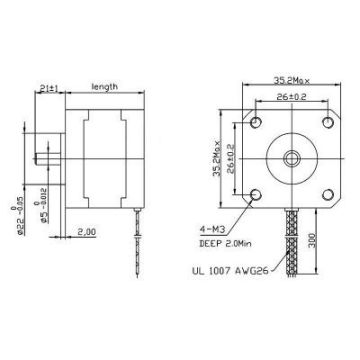 Bipolar NEMA 14 200 Adım 35x26mm 7.4V Step Motor - PL-1207