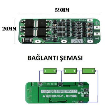 BMS Modül 3S 20A LiPo Pil Balans Devresi