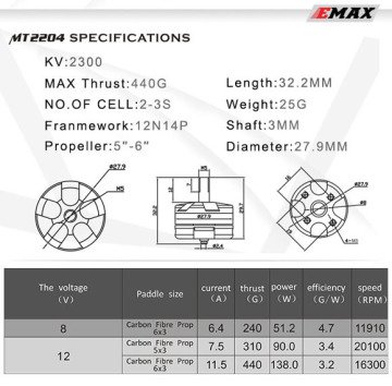 Emax MT2204 2300Kv Fırçasız Motor CCW