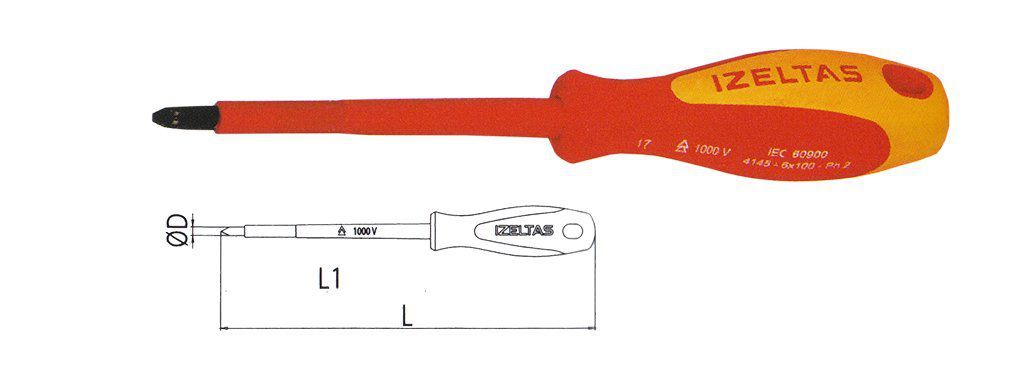 İzeltaş 4145 1000V İzoleli Elektrikçi Yıldız Uçlu Tornavida