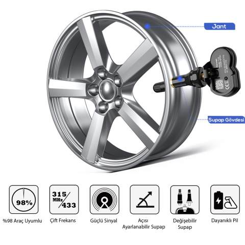 Foxwell T10 Universal Lastik Basınç TPMS Sensörü Metal Supap