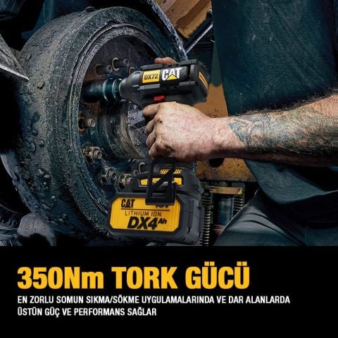 CAT DX72 18Volt/4.0Ah Li-ion Çift Akülü Şarjlı 350Nm Kömürsüz Profesyonel Somun Sıkma