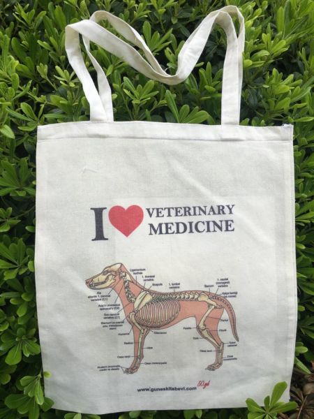 Krem -  Love Veterinary Köpek İskelet Bez Çanta