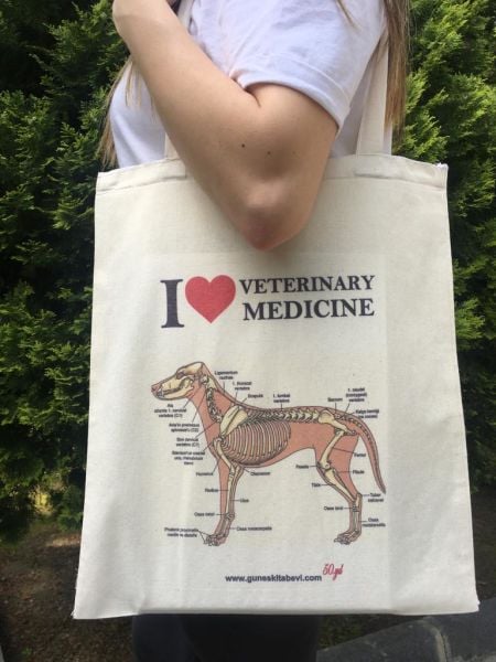 Krem -  Love Veterinary Köpek İskelet Bez Çanta
