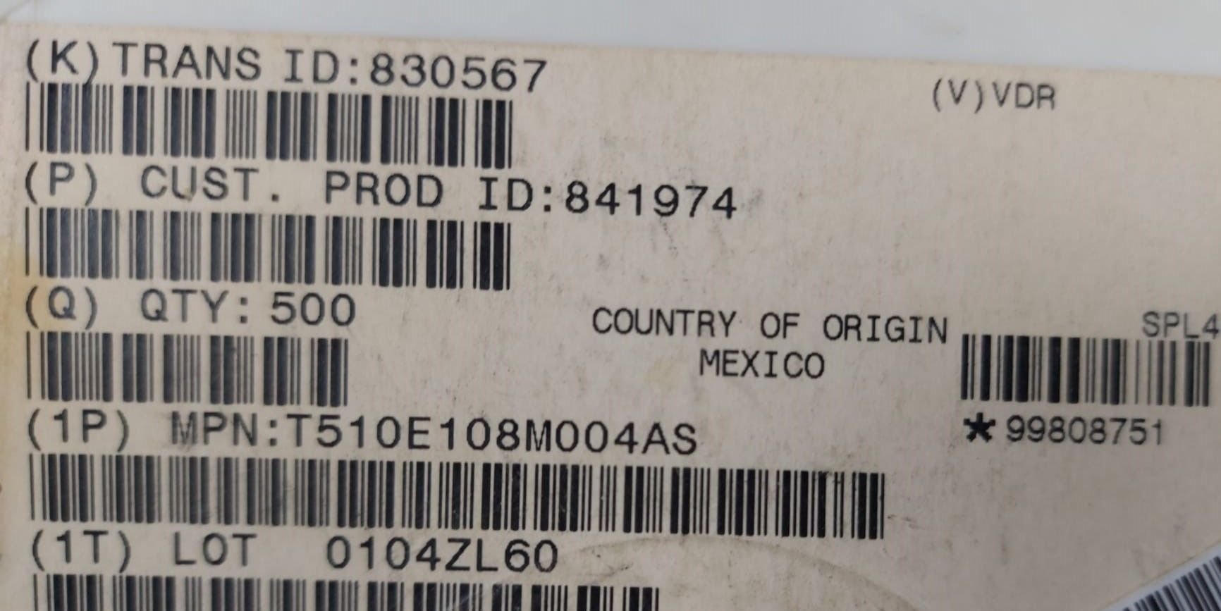 1000UF 4V E CASE  (T510E108M004AS) SMD TANTAL
