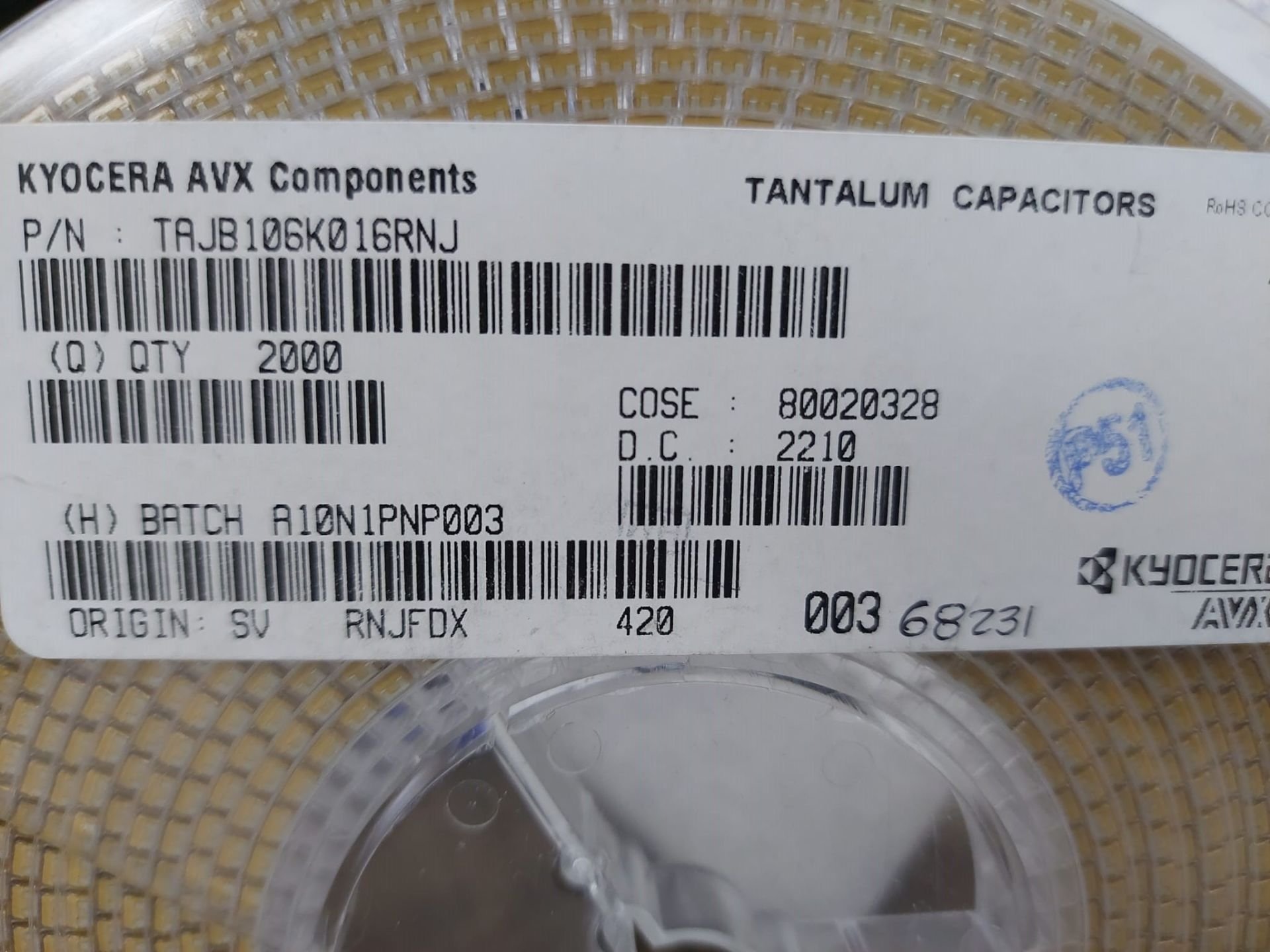 10UF 16V B CASE (TAJB106K016RNJ) SMD TANTAL