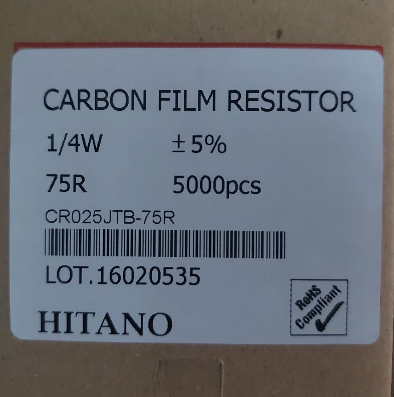 75R 1/4W %5 KARBON FİLM DİRENÇ