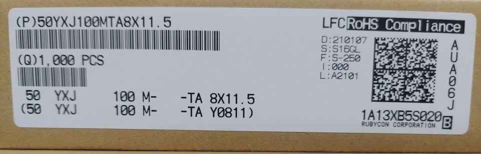 100UF 50V  105C 8X11,5  RUBYCON