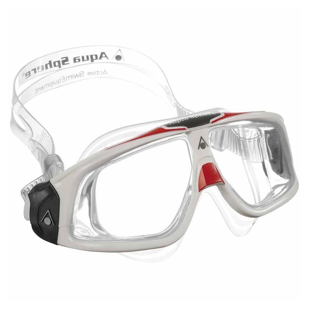 Aqua Sphere Seal 2.0 Şeffaf Cam - Beyaz/Kırmızı Çerçeve - Şeffaf Etek Yüzücü Gözlüğü