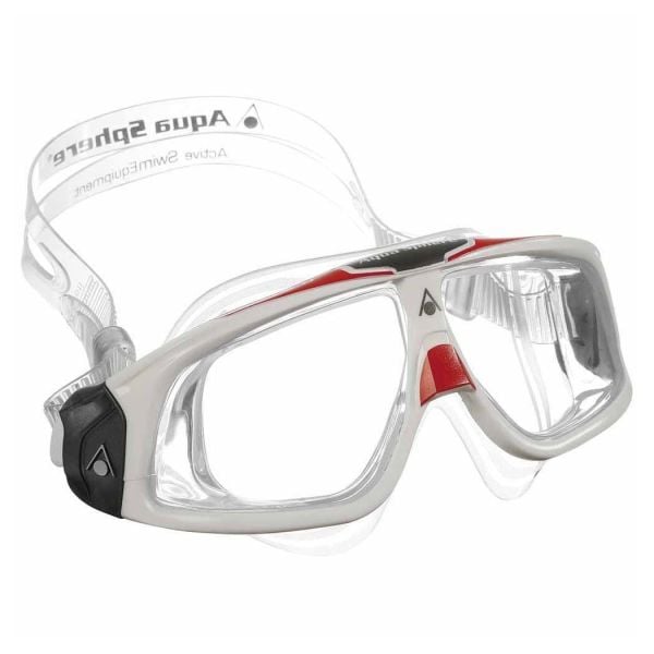 Aqua Sphere Seal 2.0 Şeffaf Cam - Beyaz/Kırmızı Çerçeve - Şeffaf Etek Yüzücü Gözlüğü