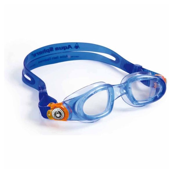 Aqua Sphere Moby Kid Şeffaf Cam - Mavi/Turuncu Çerçeve - Mavi Etek Yüzücü Gözlüğü