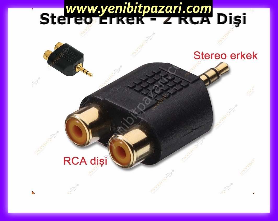 Stereo soket 3,5mm erkek to 2 RCA Dişi Çevirici Adaptör Altın