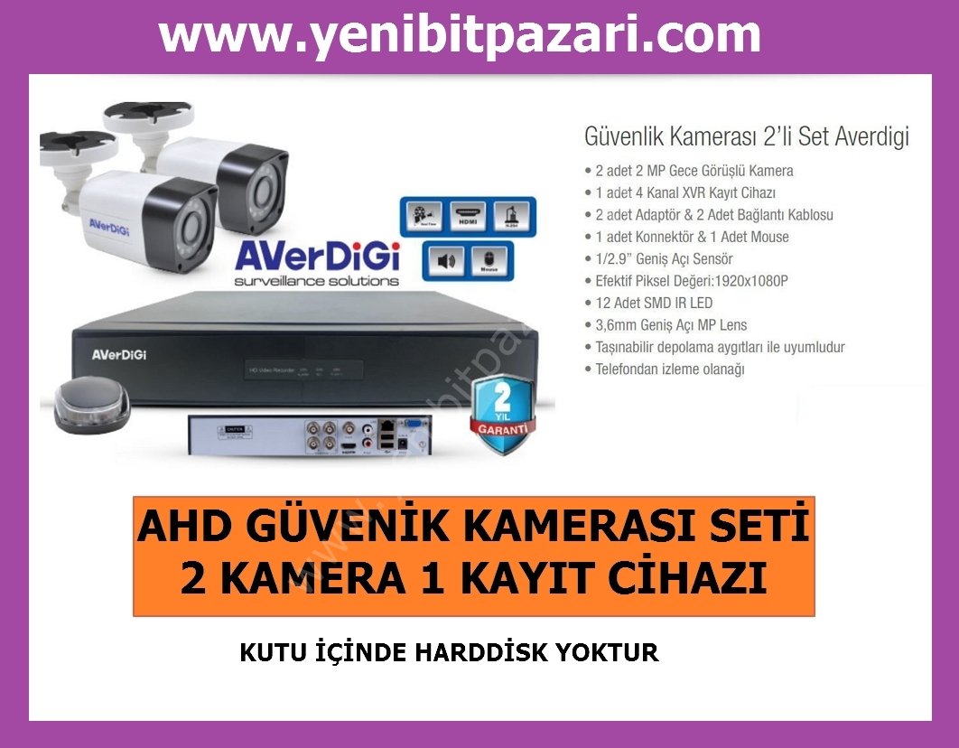 averdigi ad-2004xvr 4 kanal ahd güvenlik kamera sistemi (2 adet 2mp hd kamera ad-219 ) 1 adet dvr kayıt cihazı kablo dahil telefon ile uzaktan izleme özelliği set seti