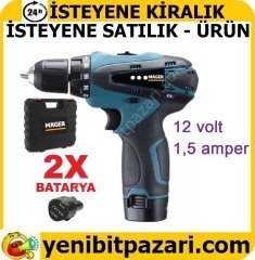 satılık kiralık mager MGR1020DRS çift akülü şarjlı şarzlı matkap vidalama 12V 1.5A ( üzerinde 20v yazmaktadır 20 volt değildir )