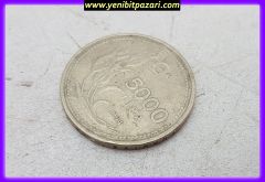 5000 beş bin türk lirası tl lira 1994 orjinal antika tarihi eski para çeşitleri metal madeni paralar koleksiyonluk nostalji bozuk demir para