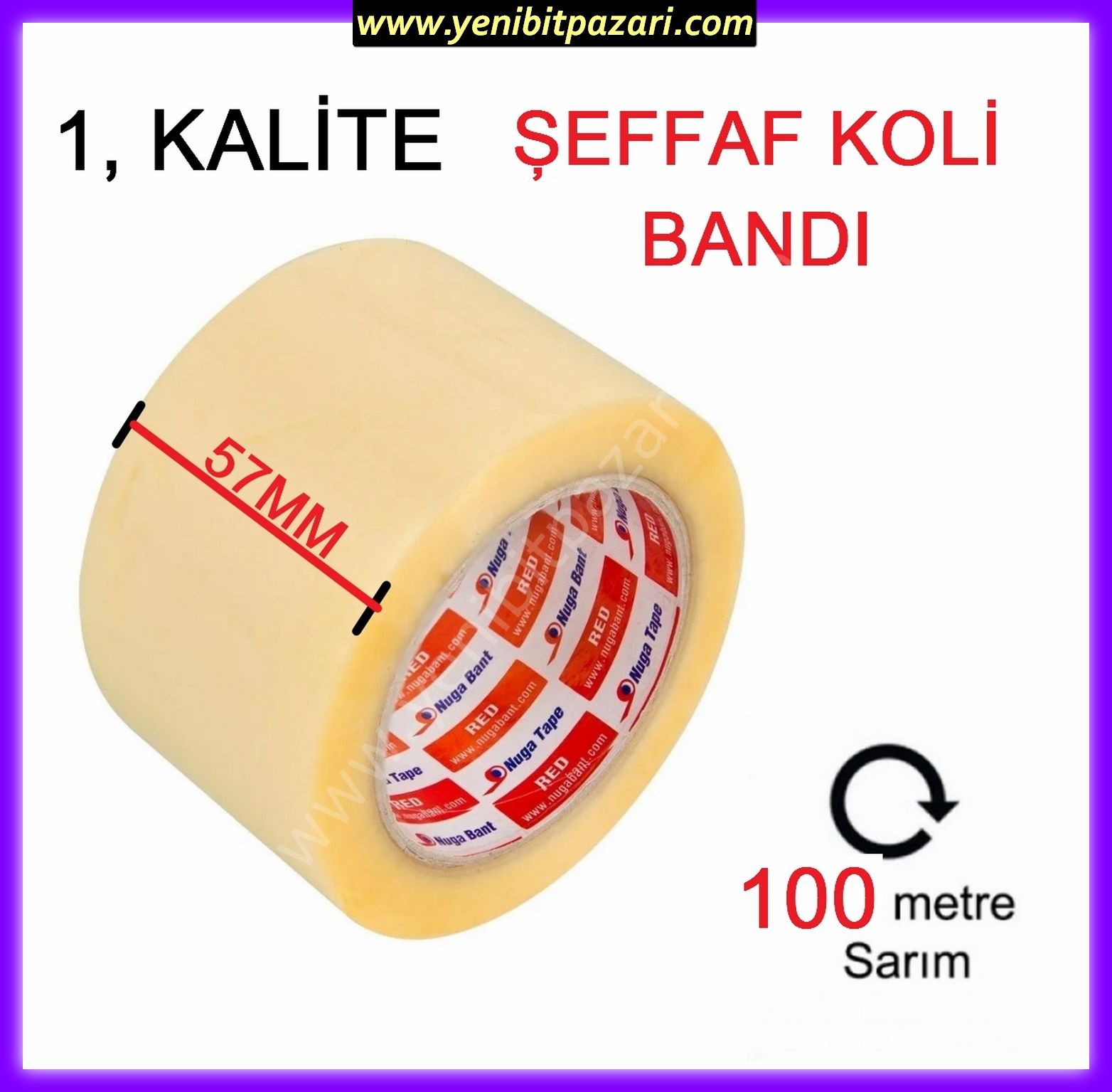 Nuga RED Hotmelt şeffaf Koli Bandı koli bant en 57 mm x uzunluk 100 metre ( 1 kalite üründür )