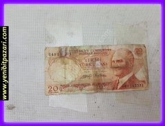 20 yirmi türk lirası tl 1970 orjinal antika tarihi eski para çeşitleri kağıt paralar kolesksiyonluk nostalji
