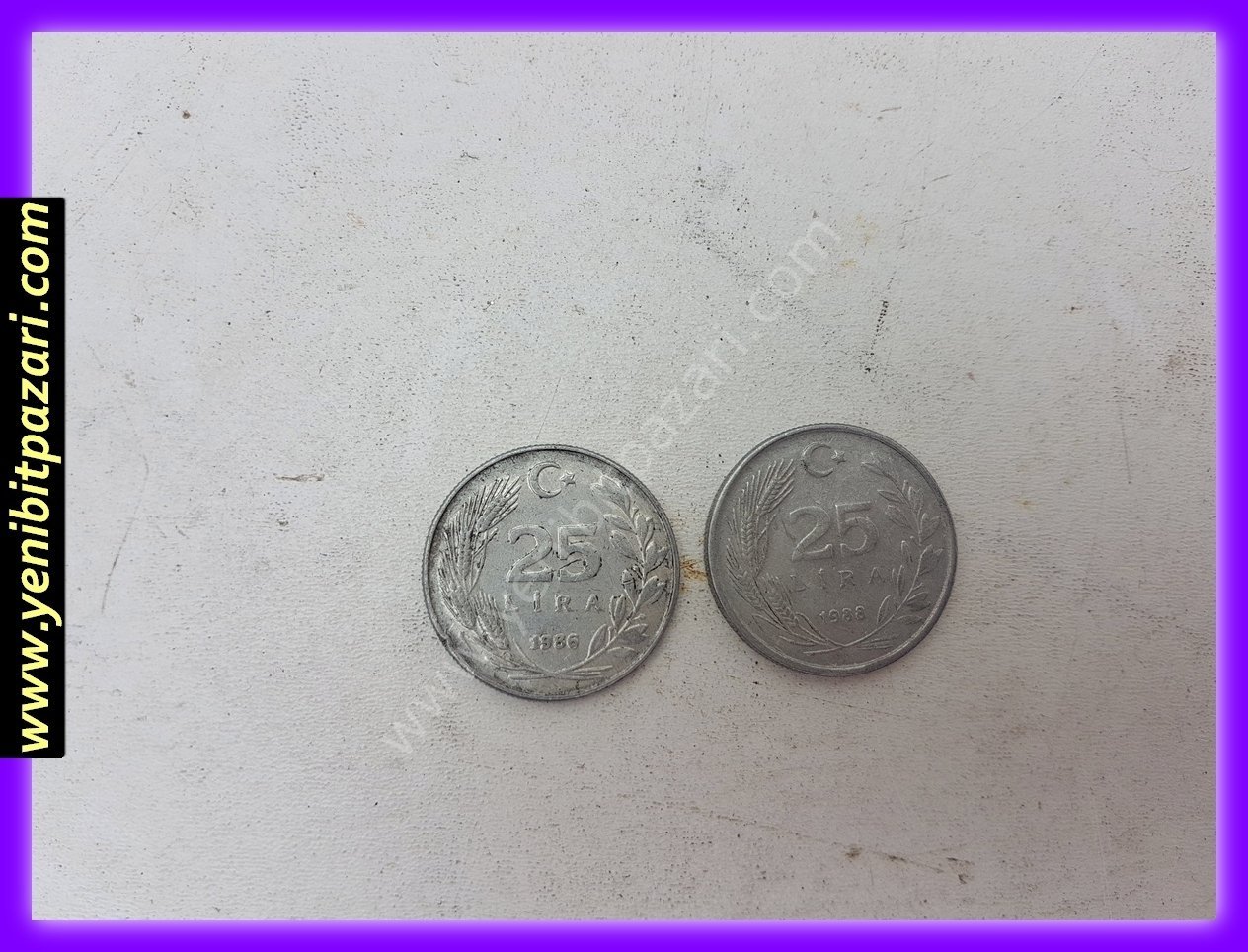 25 yirmibeş türk lirası tl lira 1986 1988 orjinal antika tarihi eski para çeşitleri metal madeni paralar kolesksiyonluk nostalji bozuk para