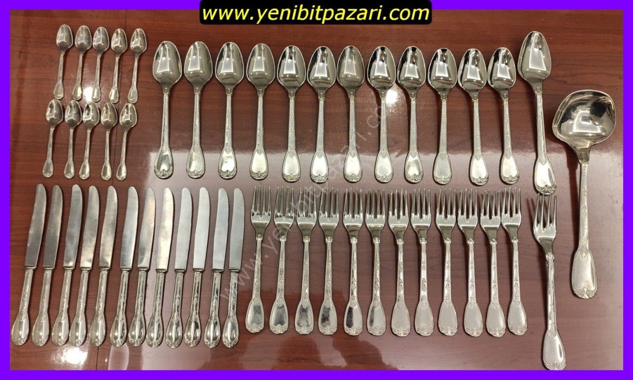 2. el 50 yıllık antika alman gümüşü 49 parça yemek çatal bıçak çay kaşığı takımı