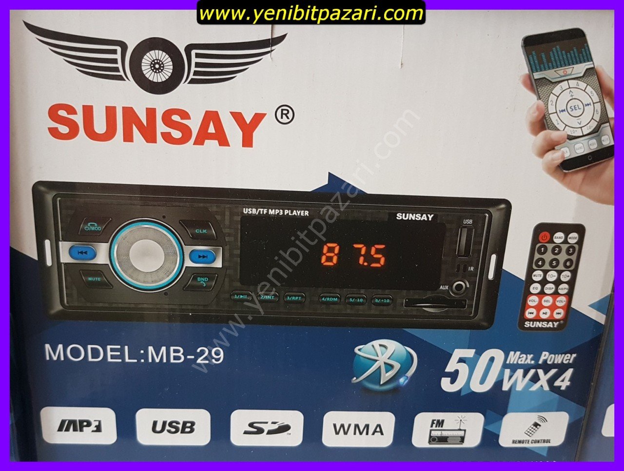 Sunsay Mb-29 Bluetooth Android İos Destekli Oto Teyp Usb Aux mp3 4x50w
