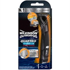 Wilkinson Sword Quattro Titanium Precision Pilli Tıraş Makinası 1 tarafı jilet tıraş bıçağı diğer tarafı pilli tıraş makinası