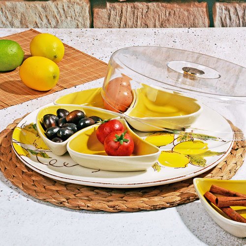 Limon Desenli Plastik Kapaklı Kahvaltık Seti 5'li