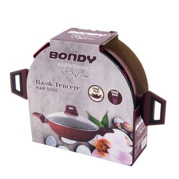 Bondy My Love Granit Cam Kapaklı Basık Tencere 30 cm Kar-2998