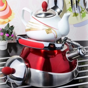 Porselen Demlikli Çelik Çaydanlık Kırmızı Çay-02