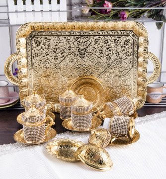 Özel Lüks Taşlı Saray Modeli Hürrem Sultan Altın Çay Takımı Seti
