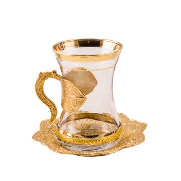 Hürrem Bakır İşlemeli Çay Seti Altın SB030A