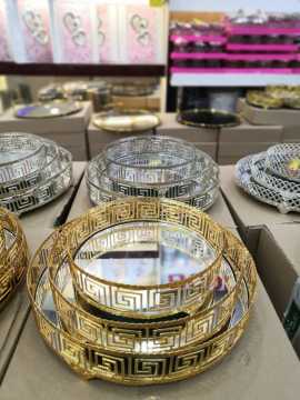 Aynalı Tepsi Versace Model 3'lü Gold-Gümüş