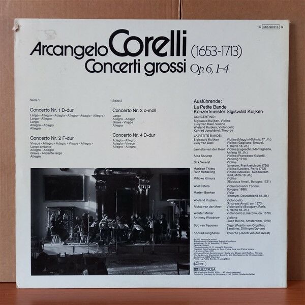 ARCANGELO CORELLI: CONCERTI GROSSI OPUS 6, 1-4 / LA PETITE BANDE ∙ SIGISWALD KUIJKEN (1977) - LP 2.EL PLAK