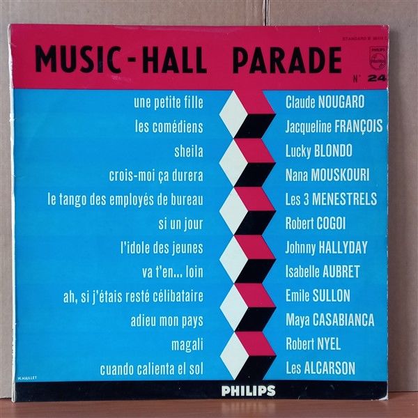 MUSIC-HALL PARADE NO 24 / CLAUDE NOUGARO, JACQUELINE FRANÇOIS, LUCKY BLONDO, NANA MOUSKOURI, ROBERT COGOI, JOHNNY HALLYDAY, ISABELLE AUBRET, ROBERT NYEL (1962) - LP 2. EL PLAK