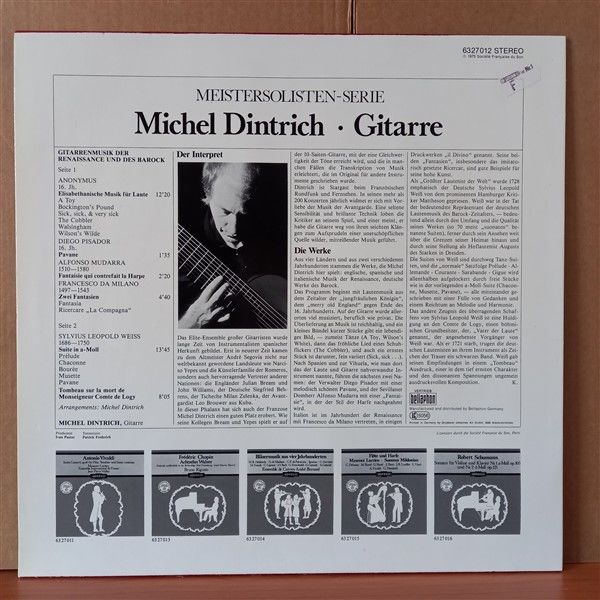 GITARRENMUSIK DER RENAISSANCE UND DES BAROCK / MICHEL DINTRICH - LP 2.EL PLAK