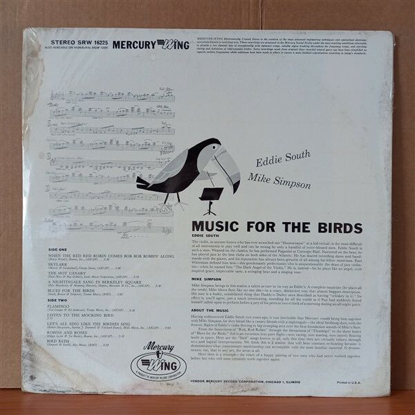 MUSIC FOR THE BIRDS - EDDIE SOUTH AND MIKE SIMPSON (1962) - LP DÖNEM BASKISI PLAK