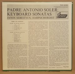 SOLER - KEYBOARD SONATAS / JANOS SEBESTYEN (1969) - LP 2.EL PLAK