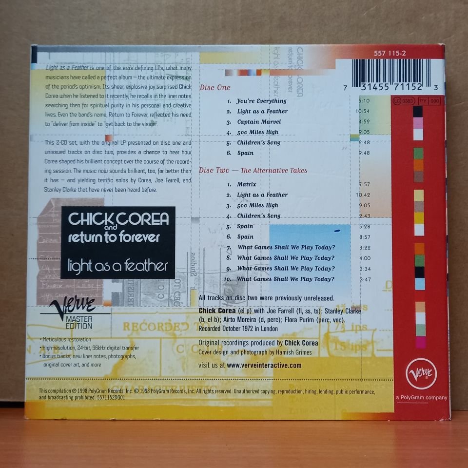 CHICK COREA AND RETURN TO FOREVER – LIGHT AS A FEATHER (1998) - 2CD 2.EL