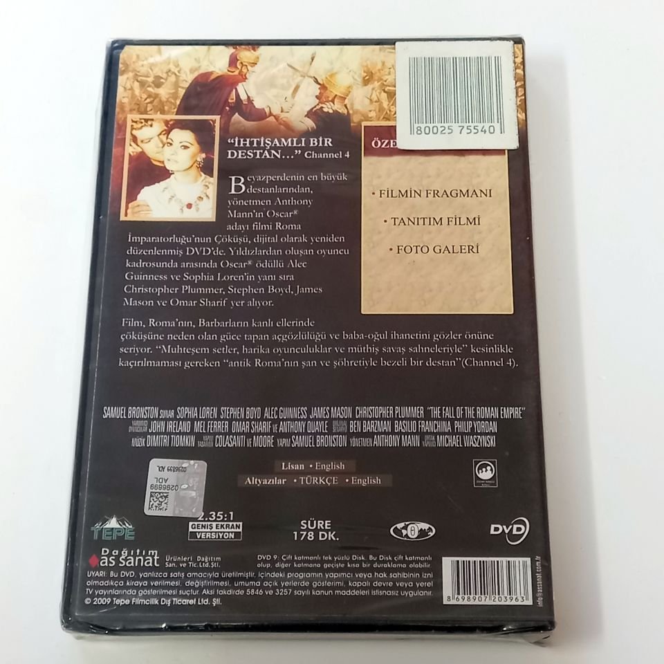 ROMA İMPARATORLUĞUNUN ÇÖKÜŞÜ - THE FALL OF THE ROMAN EMPIRE - SOPHIA LOREN, STEPHEN BOYD, CHRISTOPHER PLUMMER, ALEC GUINNESS - DVD AMBALAJINDA SIFIR