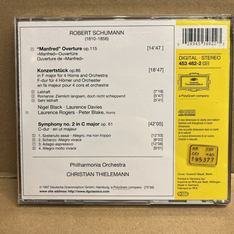 CHRISTIAN THIELEMANN, PHILHARMONIA ORCHESTRA, SCHUMANN – SYMPHONY NO.2 · ''MANFRED'' OVERTURE · KONZERSTÜCK FOR 4 HORNS (1997) CD 2.EL