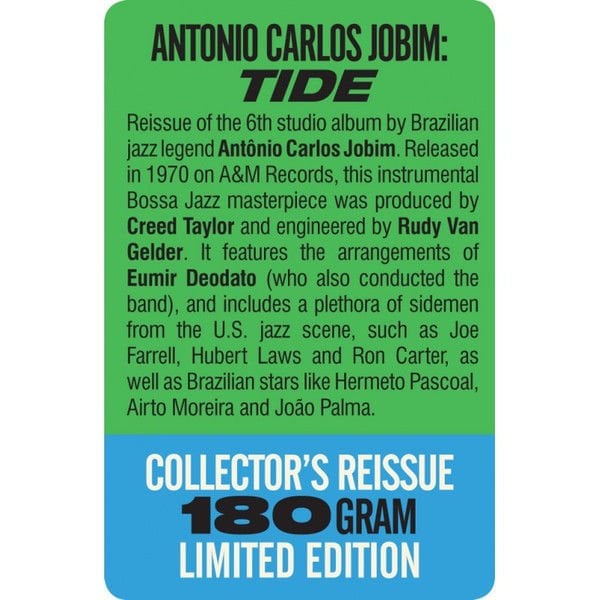 ANTONIO CARLOS JOBIM - TIDE (1970) - LP 180GR 2021 EDITION LATIN JAZZ , BOSSA NOVA SIFIR PLAK