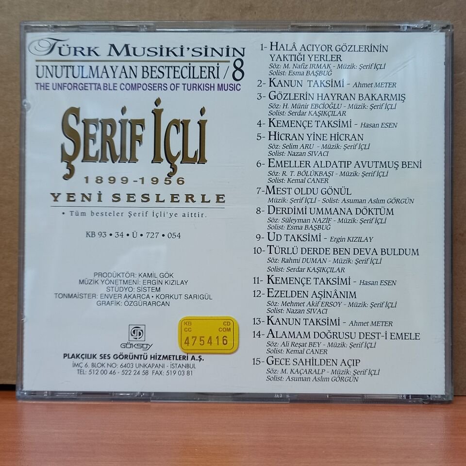 TÜRK MUSİKİ'SİNİN UNUTULMAYAN BESTECİLERİ 8 / ŞERİF İÇLİ (1993) - CD 2.EL