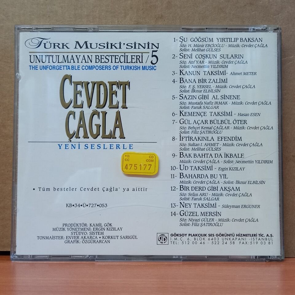 TÜRK MUSİKİ'SİNİN UNUTULMAYAN BESTECİLERİ 5 / CEVDET ÇAĞLA (1993) - CD 2.EL