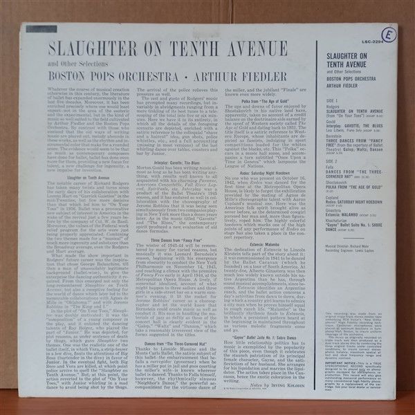 SLAUGHTER ON TENTH AVENUE / BOSTON POPS ORCHESTRA, ARTHUR FIEDLER (1959) - LP 2.EL PLAK