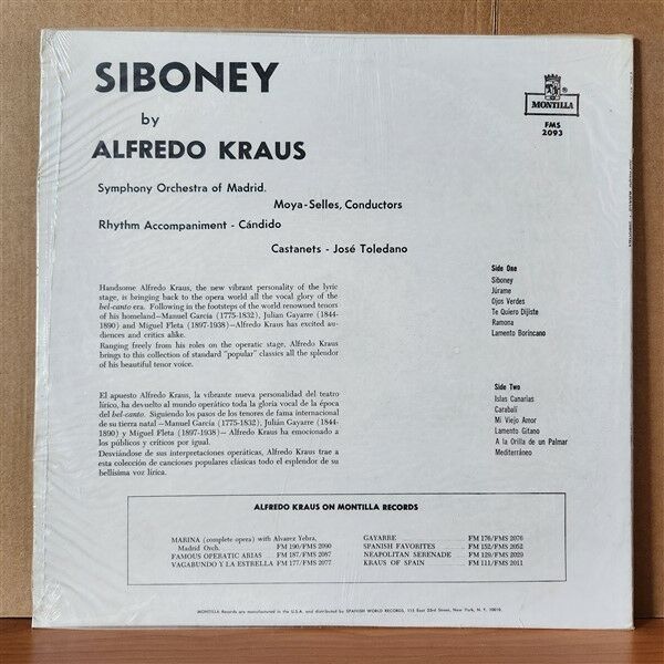 ALFREDO KRAUS – SIBONEY (1960) - LP 2.EL PLAK